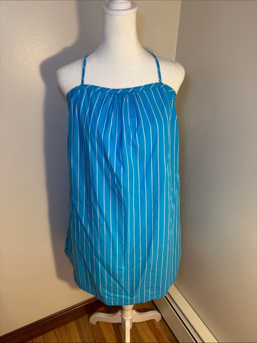 Blue Striped Spaghetti-Strap Mini Dress